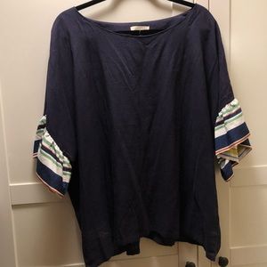 NWT Navy Flutter Sleeve Blouse